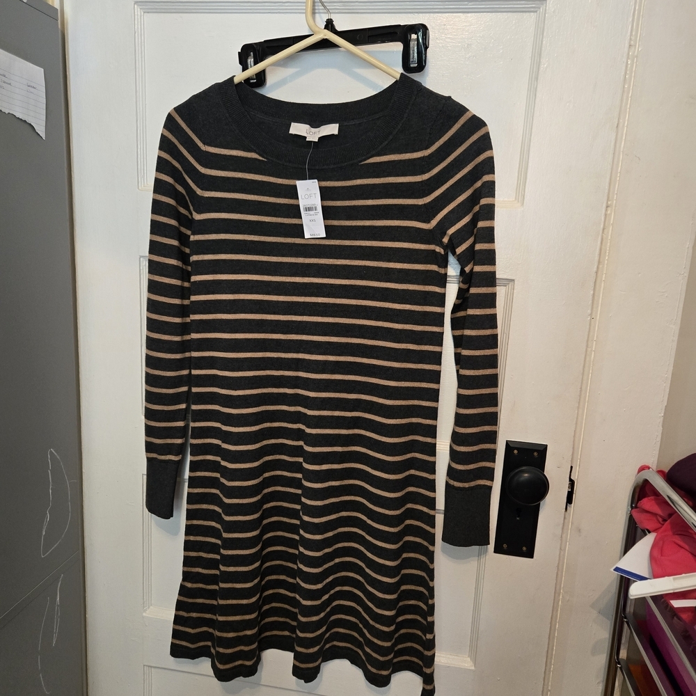 LOFT Black and Tan Striped Sweater